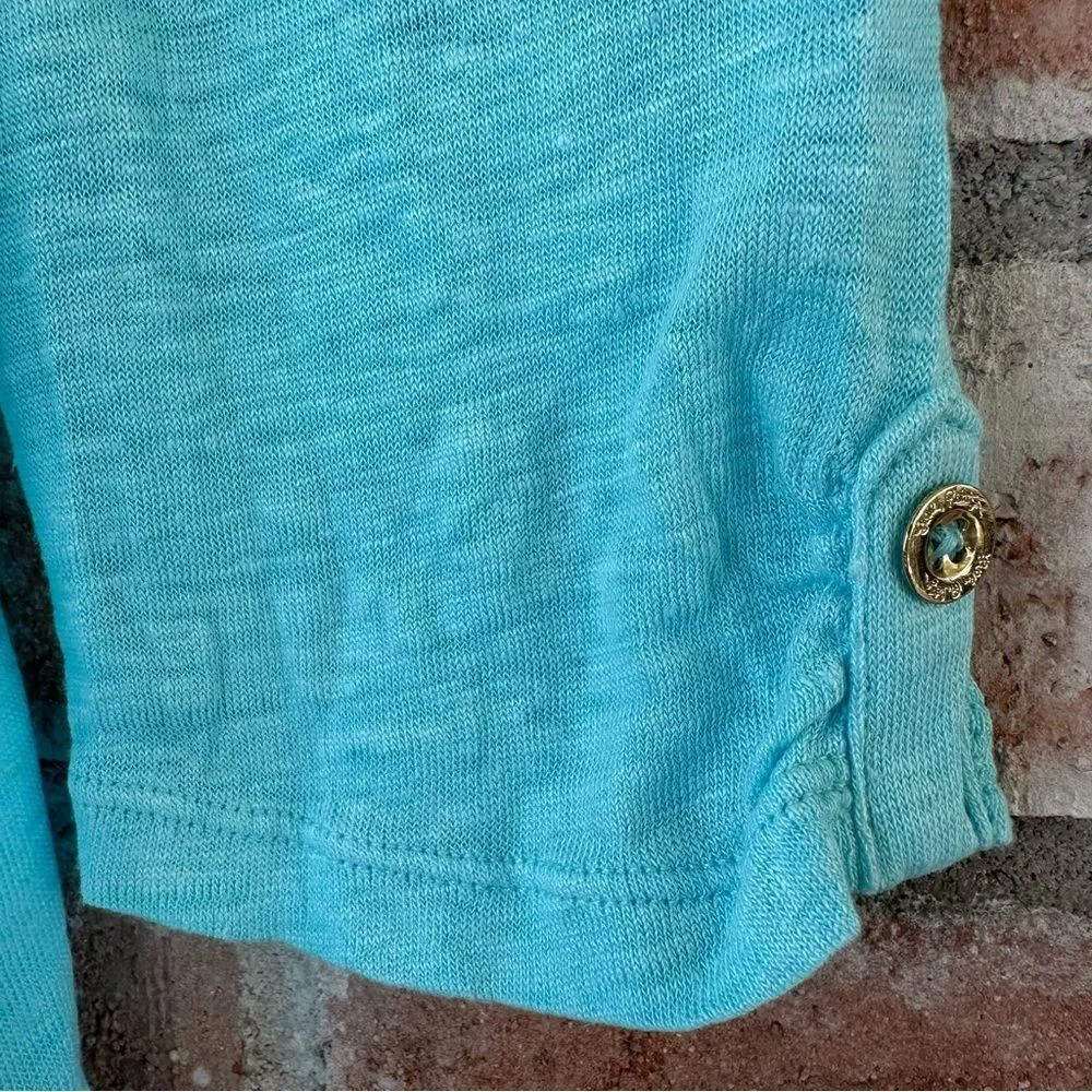 Lilly Pulitzer 100% Linen Mindy Tunic Top Turquoise Women’s Small Beach - Picture 4 of 9